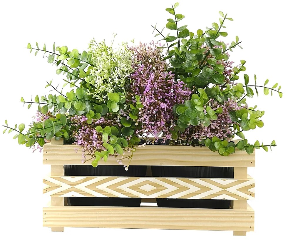 AMADEA Drevený obal s kvetináči s motívom kosoštvorcov, 32x17x15cm Český výrobok