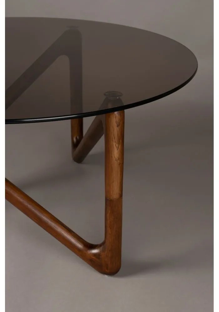 Hnedý okrúhly konferenčný stolík so sklenenou doskou ø 80 cm Naia – Dutchbone