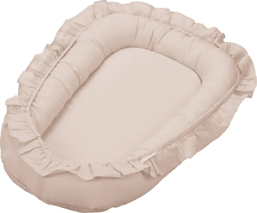 Ľanové hniezdo pre bábätko s volánom púdrovo ružová