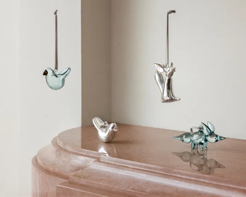 Sklenené ozdoby vtáčiky Oiva Toikka, modro-ružové / 3ks