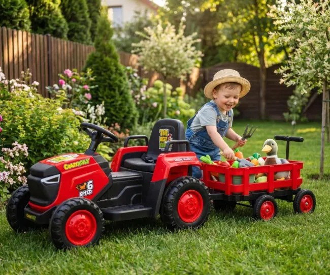 Elektrický traktor s prívesom Rolly červený