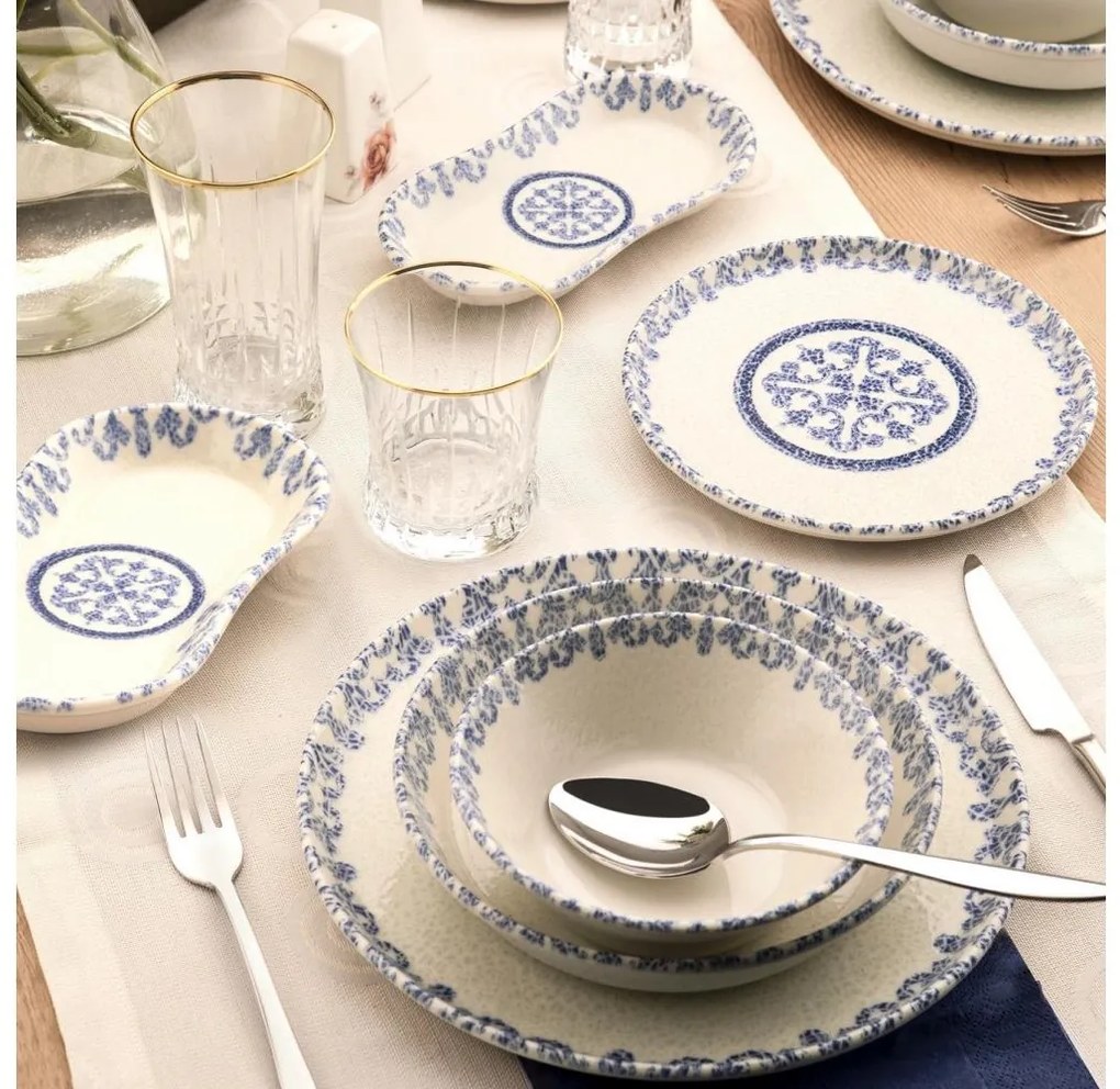 Jedálenská súprava 27 ks biela/modrá/porcelán