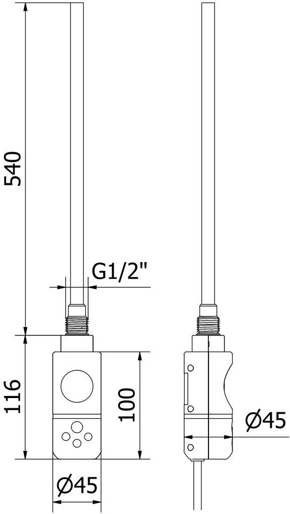 Mexen Uran, elektrické vykurovacie teleso 800x600 mm+ vykurovacia tyč 600 W, čierna, W105-0800-600-2600-70