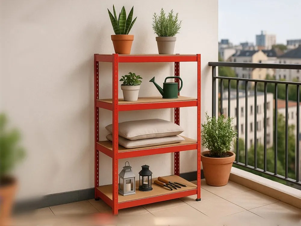 Akcia 3x Regál 150x70x30 cm lakovaný 4-policový, nosnosť 700 kg - červený