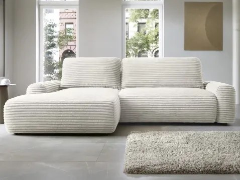 Rohová sedačka Cord, smotanovo biela štruktúrovaná látka, ľavý roh%