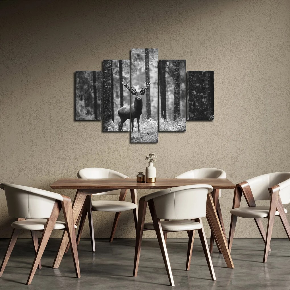 Obraz - Jeleň v lese 2, čiernobiela (150x105 cm)