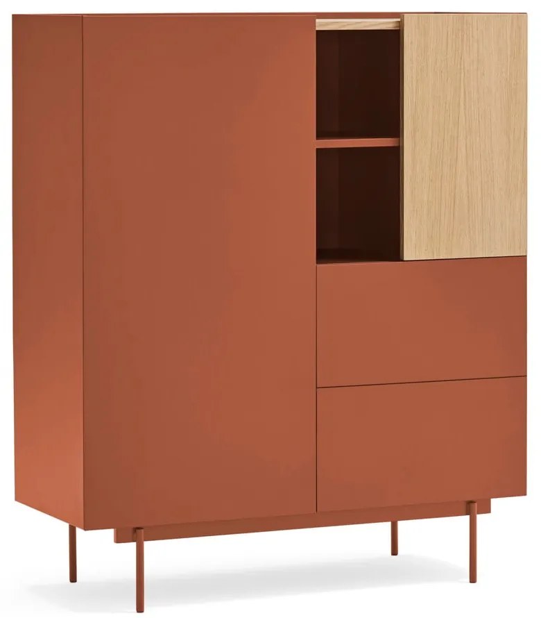 Vysoká komoda v dekore duba v tehlovo-prírodnej farbe 100x120 cm Otto – Teulat