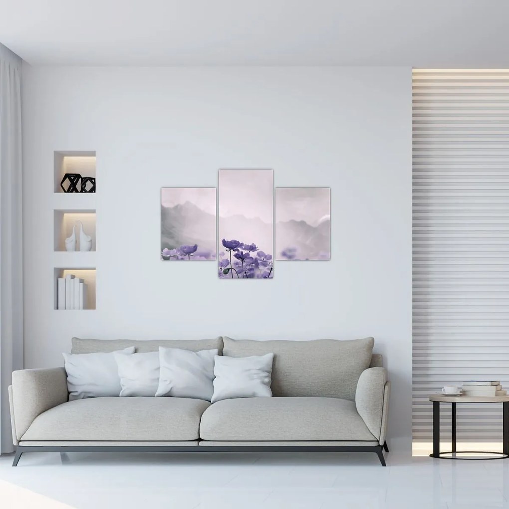 Obraz - Fialové kvety v horách (90x60 cm)