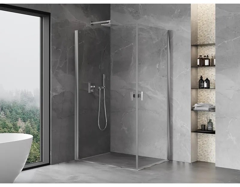 Mexen Mist-B Duo, 2-krídlový výklopný sprchový kút 100 x 70 cm, číre sklo, chrómový profil, 8A2-100-070-01-00