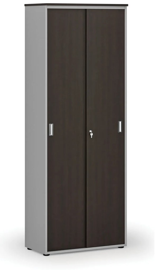Kancelárska skriňa so zasúvacími dverami PRIMO GRAY, 800 x 420 x 2128 mm, sivá/wenge