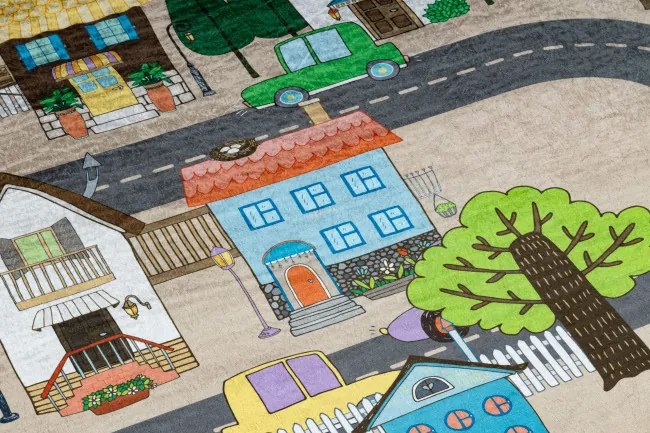 Detský koberec protišmykový BAMBINO 34600 Mesto, béžový / sivý