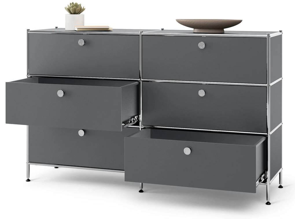 Kovová komoda »CN3« so 6 zásuvkami, sivá