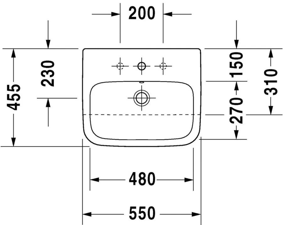 Duravit DuraStyle - Polozápustné umývadlo 550x455 mm, 1 otvor pre batériu prepichnutý, biela 0375550000