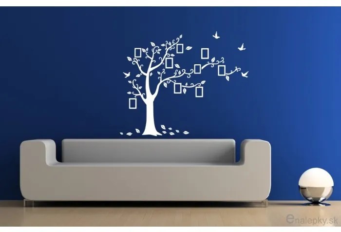 Nálepky na stenu - Rodinný strom s fotorámikmi Farba: azúrovo modrá 052