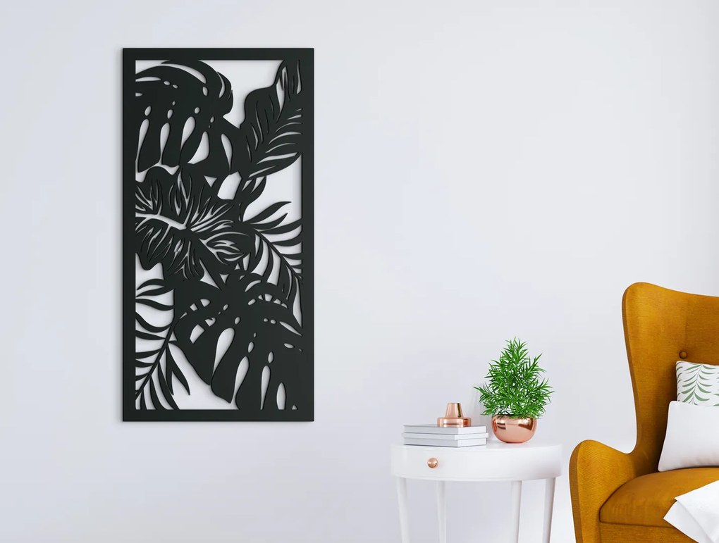 drevko Drevený obraz na stenu Izbové rastliny Rozmer obrazu: 44,5 x 22,5 cm, Farba dekorácie: Čierna