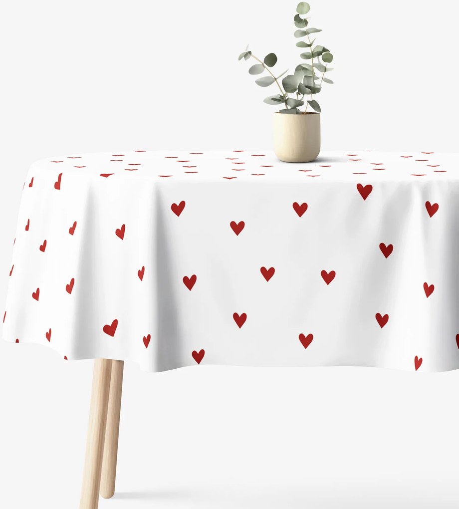 Goldea oválny obrus 100% bavlnené plátno - červené srdiečka na bielom 120 x 180 cm
