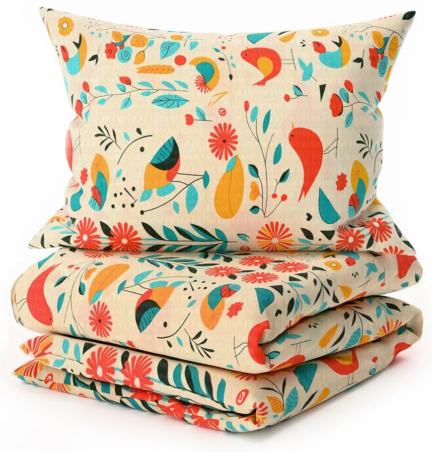 Krepové obliečky RETRO BIRD farebné Rozmer obliečky: 70 x 90 cm | 140 x 200 cm