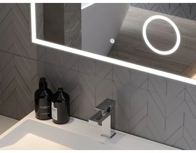 Mexen Kala, LED kúpeľňové zrkadlo s podsvietením a kozmetickým zrkadlom 80 x 60 cm, 6000K, ochrana proti zahmlievaniu, 9820-080-060-611-00