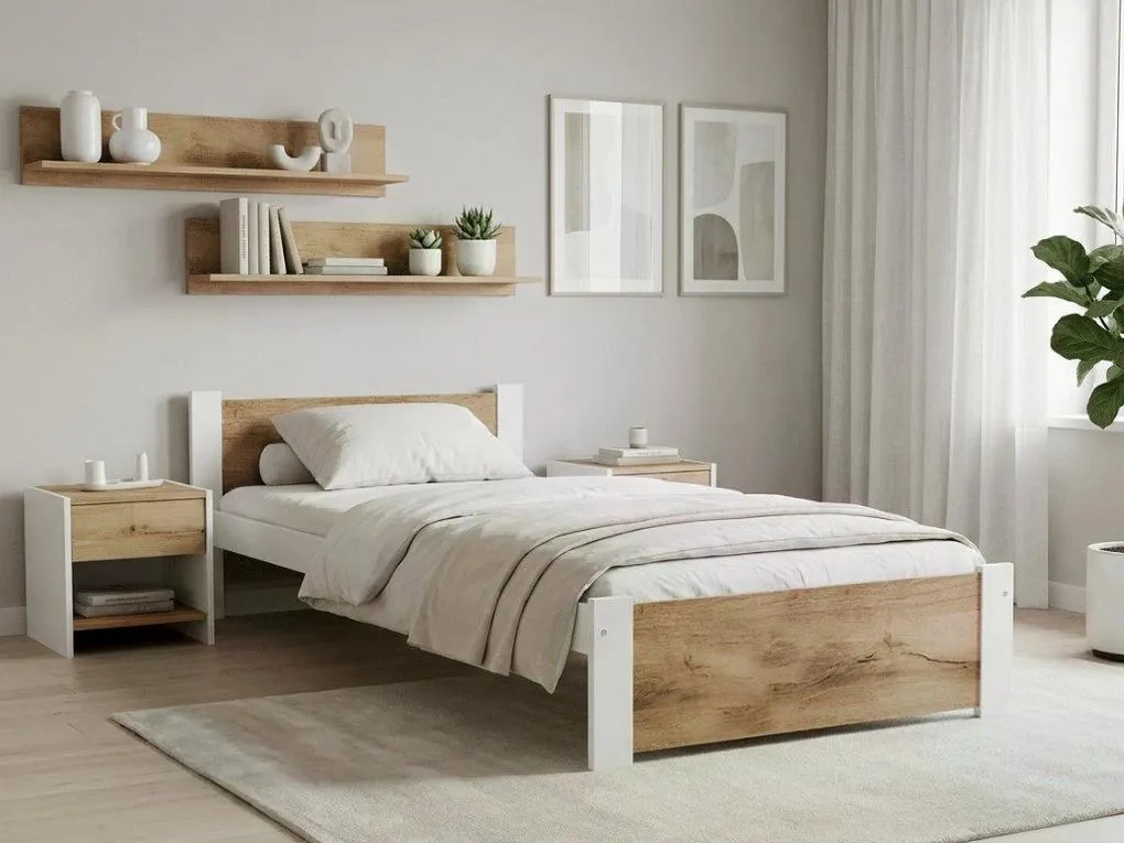 Posteľ IKAROS 80 x 200 cm, biela/dub artisan Rošt: S lamelovým roštom, Matrac: Matrac DELUXE 10 cm