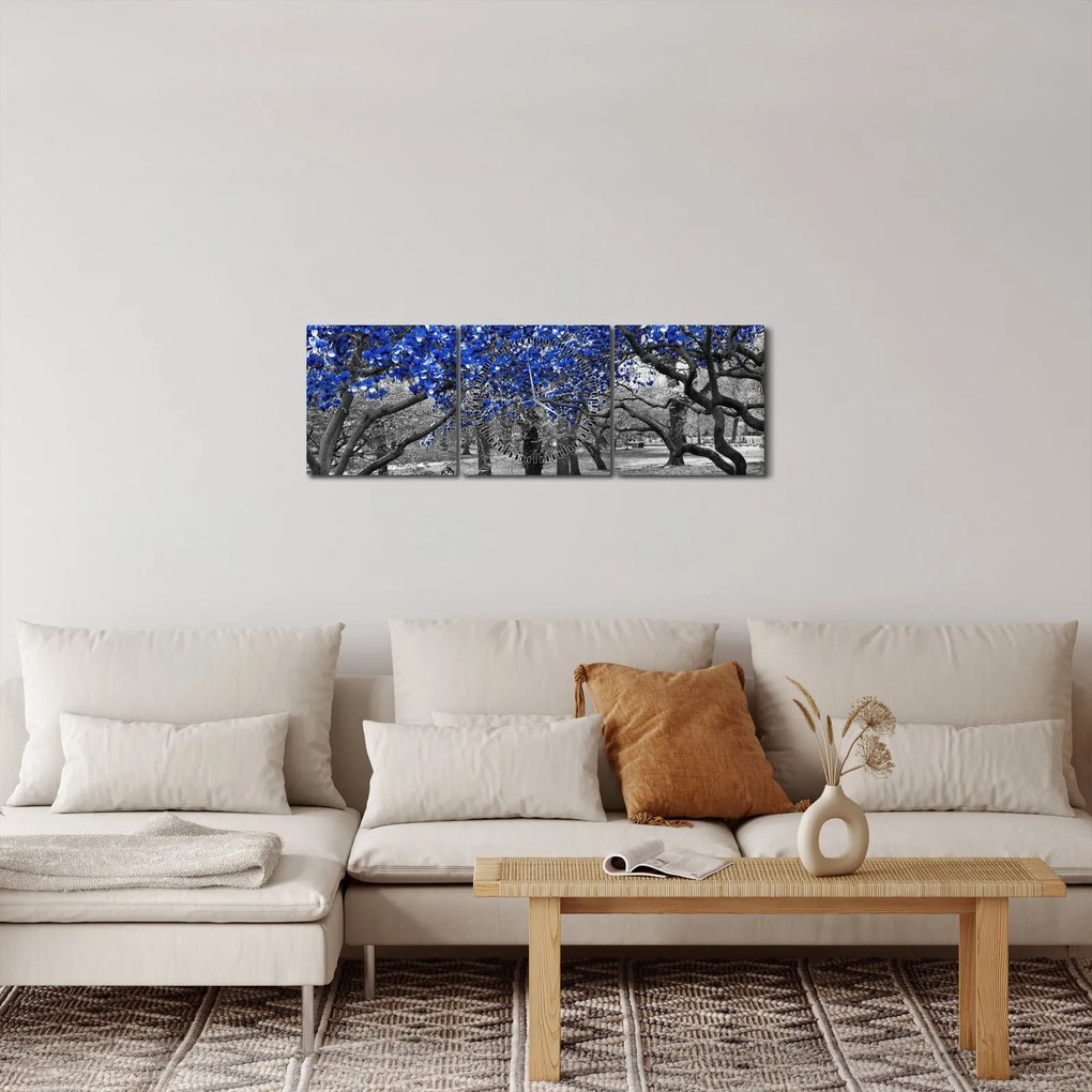 Obrázok - Modré stromy, Central Park, New York (s hodinami) (90x30 cm)