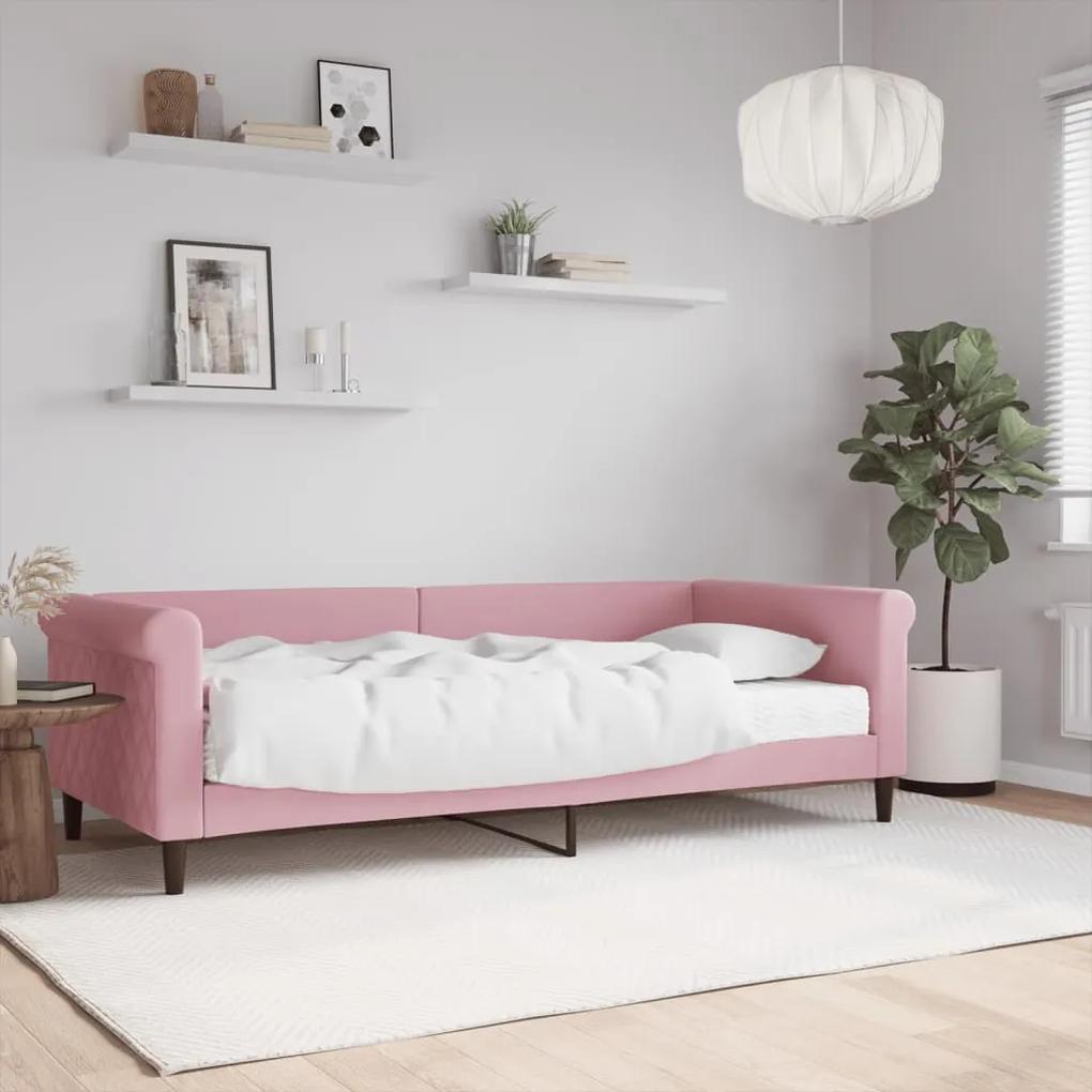 Denná posteľ s matracom ružová 90x200 cm zamat 3197750
