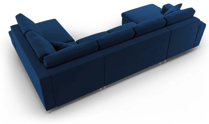 Modrá zamatová rozkladacia/s úložným priestorom rohová pohovka (pravý roh/do "U") Kyoto – Cosmopolitan Design