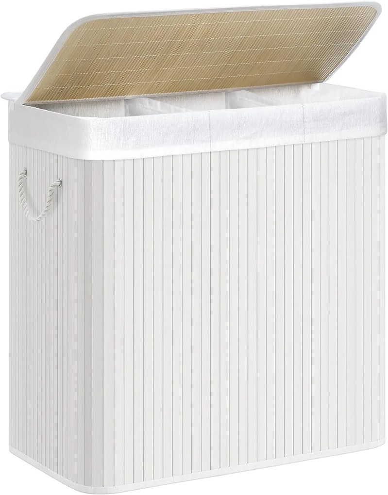 SongmicsHome Bambusový kôš na bielizeň GITA, 150 l, biela