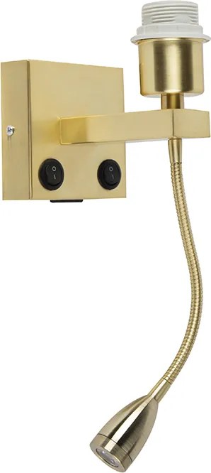 Art Deco nástenná lampa zlatá s USB a flexibilným ramenom - Brescia Combi