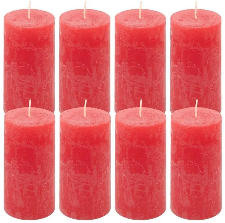 Červená parafínová sviečka, rustikálna, 10 cm, 8 ks
