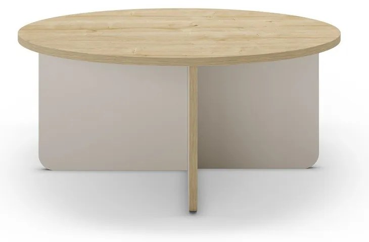 Krémovobiely/v prírodnej farbe okrúhly konferenčný stolík s doskou v dubovom dekore ø 80 cm Hillary – Marckeric