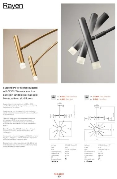 Redo 01-3450 - LED Stmievateľný luster na tyči RAYEN LED/80W/230V CRI 90 zlatá