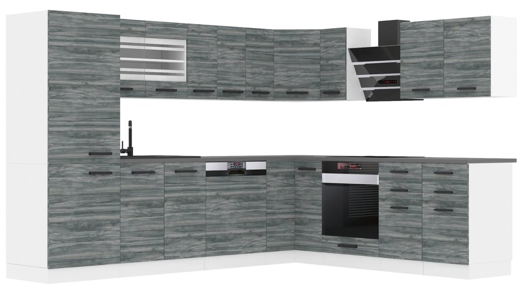 Kuchynská linka Belini Premium Full Version 520 cm šedý antracit Glamour Wood s pracovnou doskou JULIE