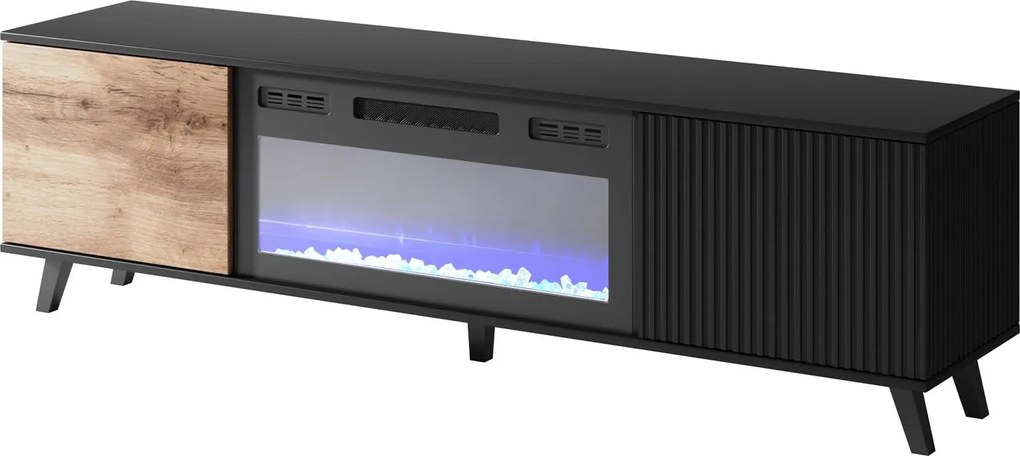 TV stolík Random 180 cm s krbom dub wotan/čierny