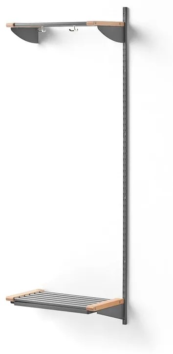 Vešiaková stena JEPPE s hornou policou, prídavná sekcia, 1790x600x310 mm, strieborná/breza
