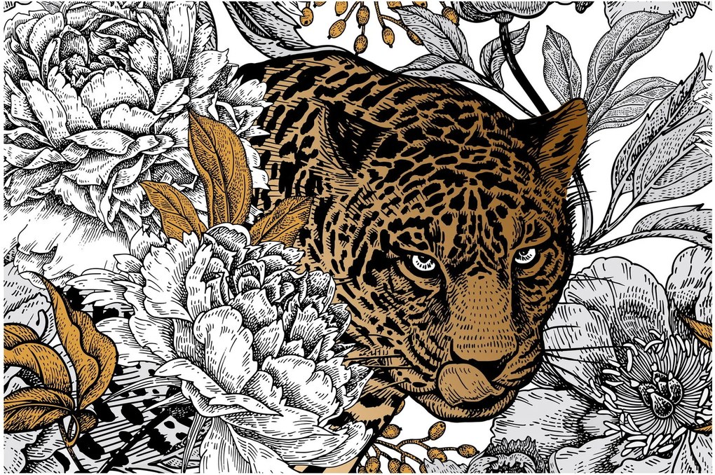 Obraz - Leopard medzi kvetmi (90x60 cm)