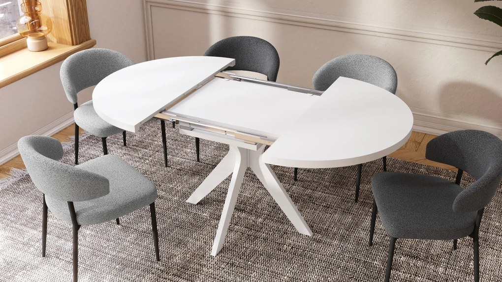 RENZO Biely - OKRÚHLY STÔL Ø110 ROZKLADACÍ DO 180 cm | DO KUCHYNE JEDÁLNE OBÝVAČKY RETRO