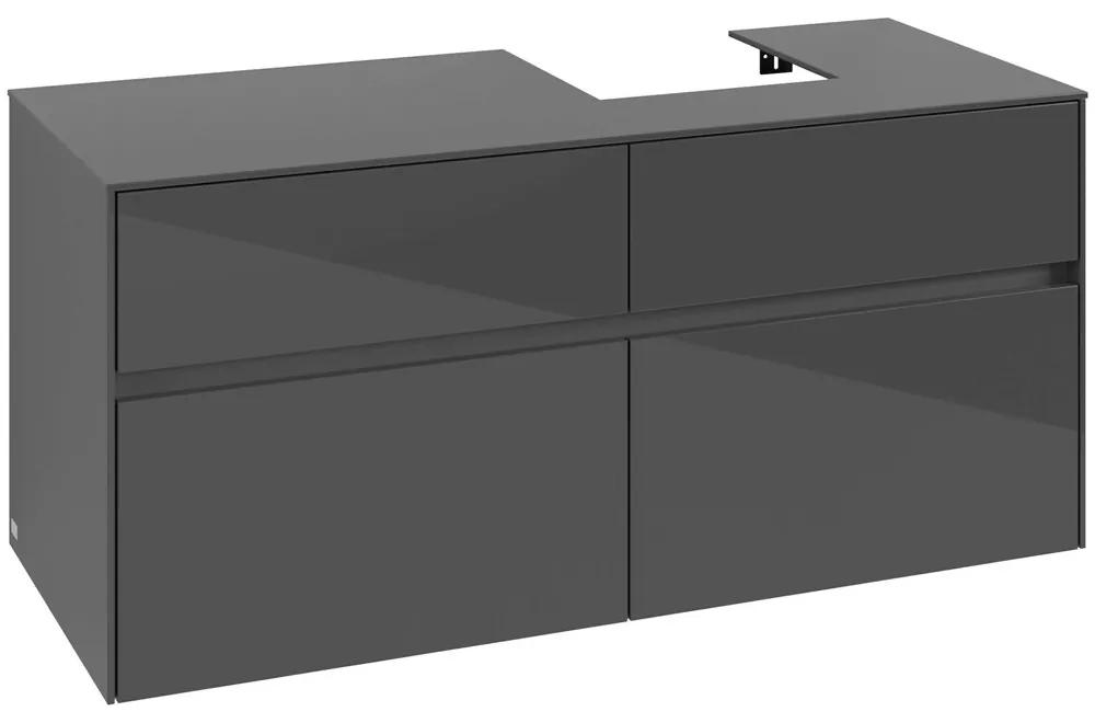 VILLEROY &amp; BOCH Collaro závesná skrinka pod umývadlo na dosku (umývadlo vpravo), 4 zásuvky, 1200 x 500 x 548 mm, Glossy Grey, C09900FP