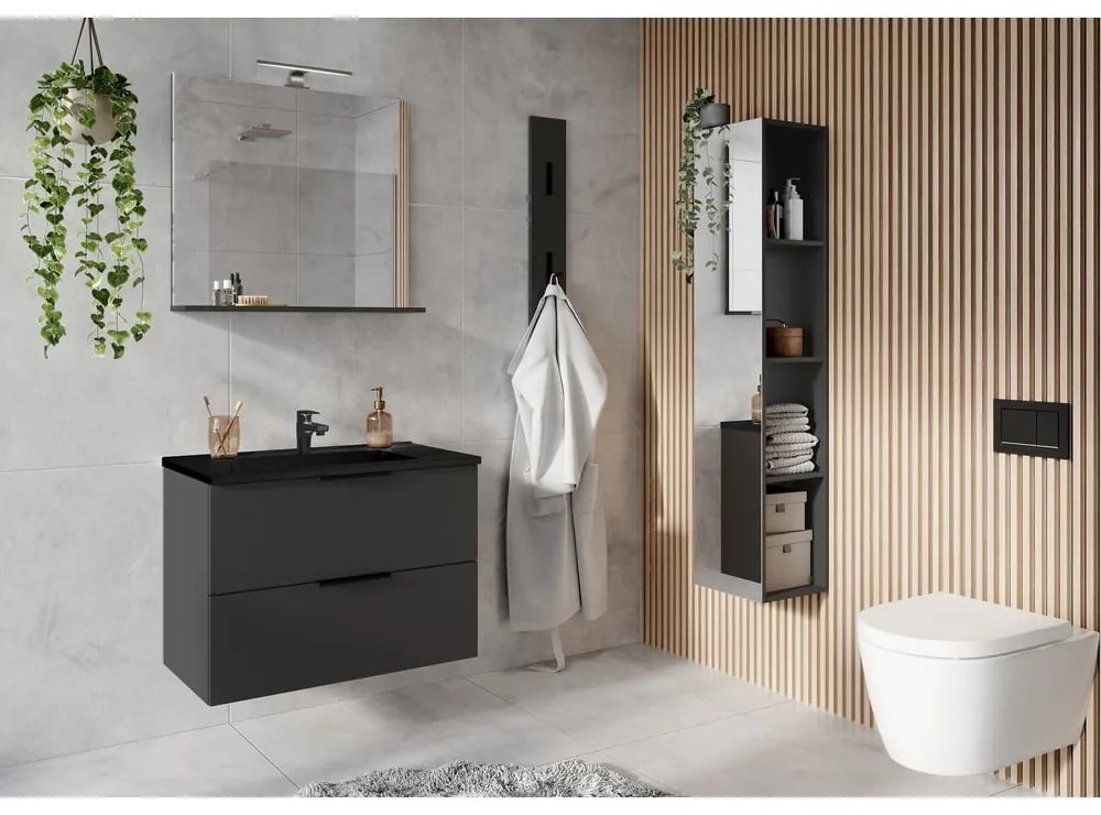 Čierno-antracitová závesná skrinka s umývadlom 81x61 cm Crandon – Germania