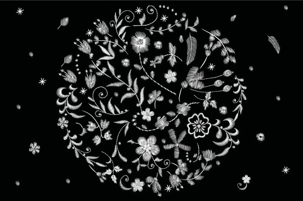 Samolepiaca tapeta folklórne kvety na čiernom pozadí