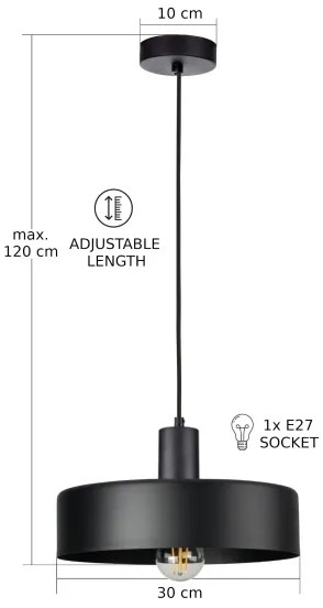 Závesný luster ARCANE na lanku 1xE27/60W/230V, čierny