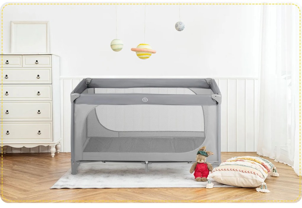 Ricokids Cestovná postieľka + matrac + taška125 x 65 x 78 cm RK-240 sivá
