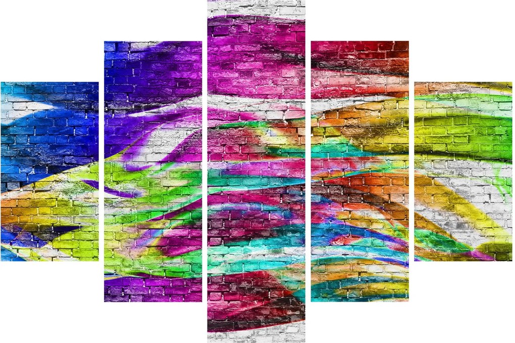 Obraz - Tehlový múr s farebnými plameňmi (150x105 cm)