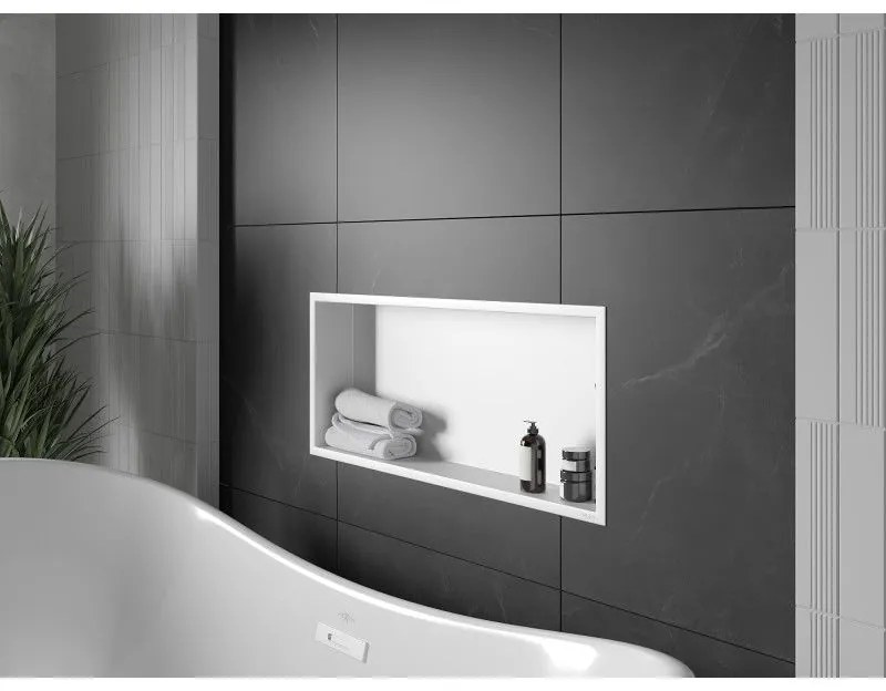 Mexen X-Wall-R, polička na zapustenie na obklad s golierom 75 x 30 cm, biela, 1920753010