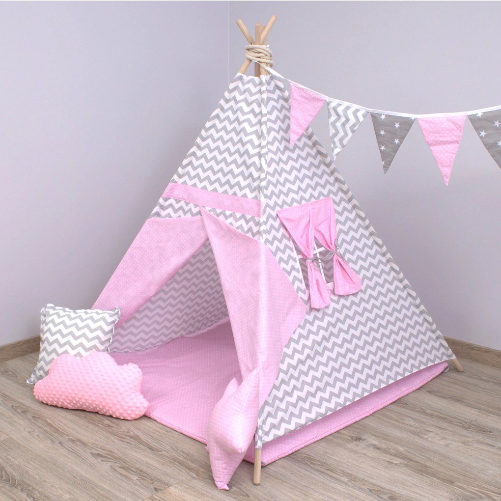 Detský stan TEEPEE (TÍPÍ) RUŽOVÝ + doplnky
