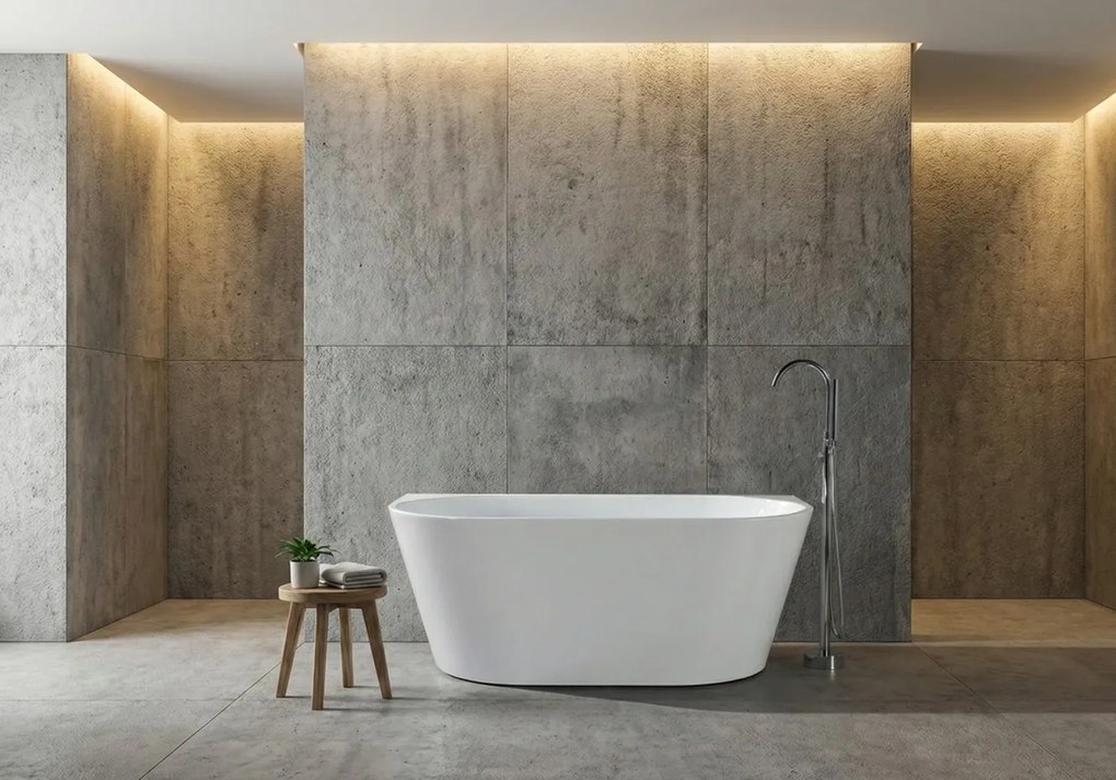 Erga Norah, voľne stojaca vaňa ku stene 170x78 cm + odtoková zátka, biela lesklá, ERG-NORAH-170078-WH-WH