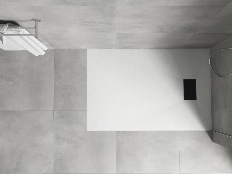 Mexen Hugo, obdĺžniková sprchová vanička SMC 130 x 80 cm, biela, čierna krytka, 42108013-B