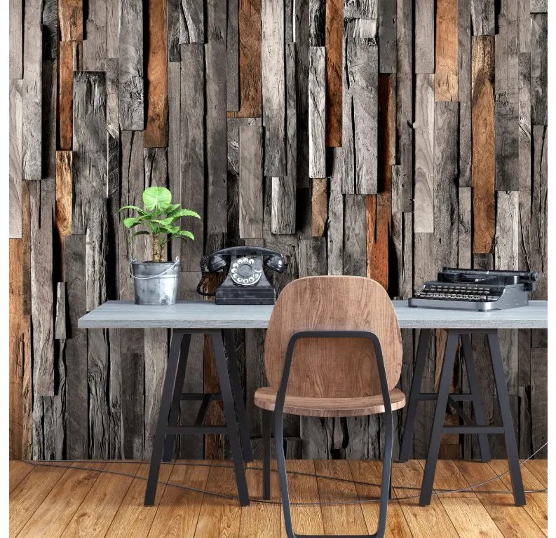 Artgeist Fototapeta - Wooden Curtain (Grey and Brown) Veľkosť: 150x105, Verzia: Standard