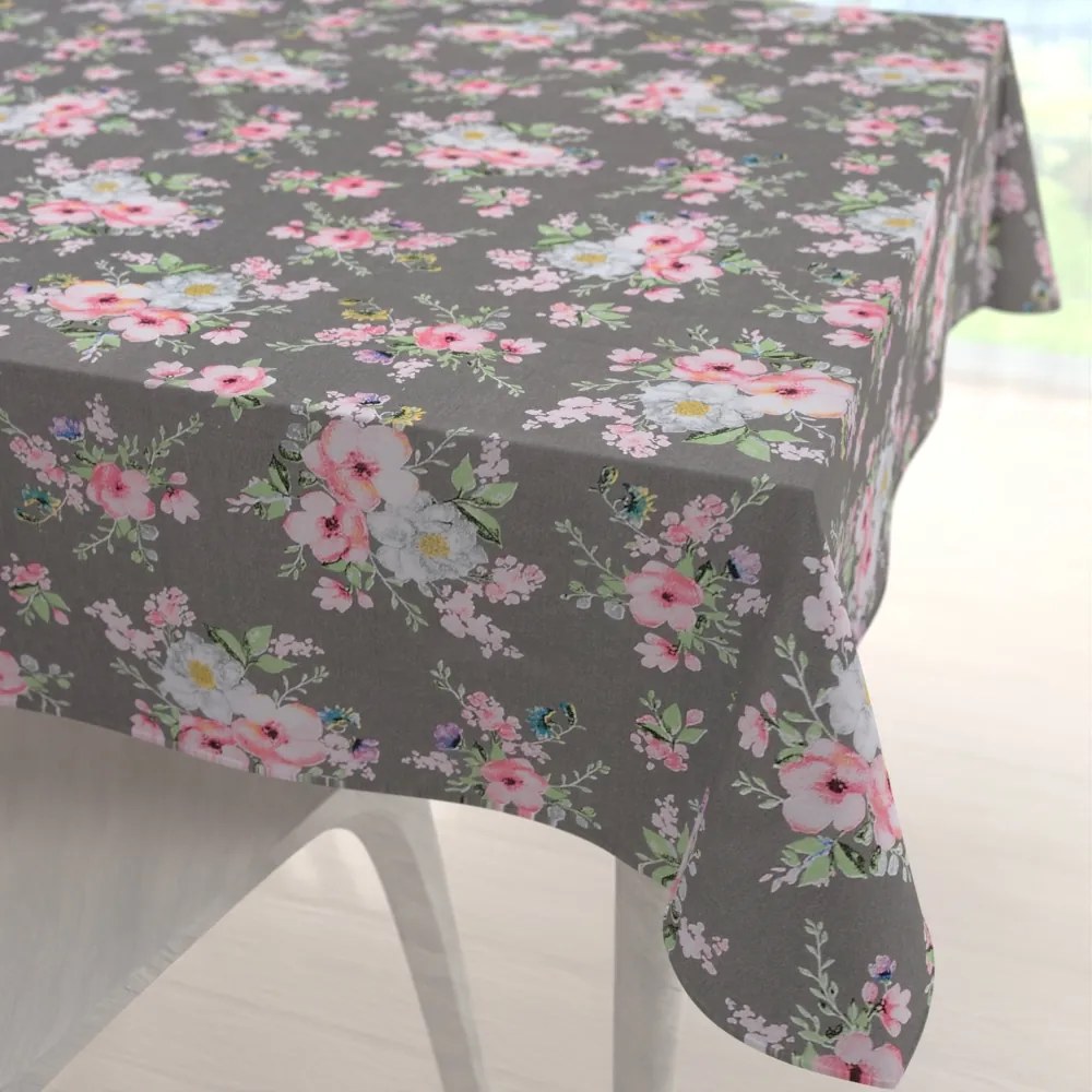 Biante Bavlnený štvorcový obrus Sandra SA-553 Ružové kvety na sivom 70x70 cm