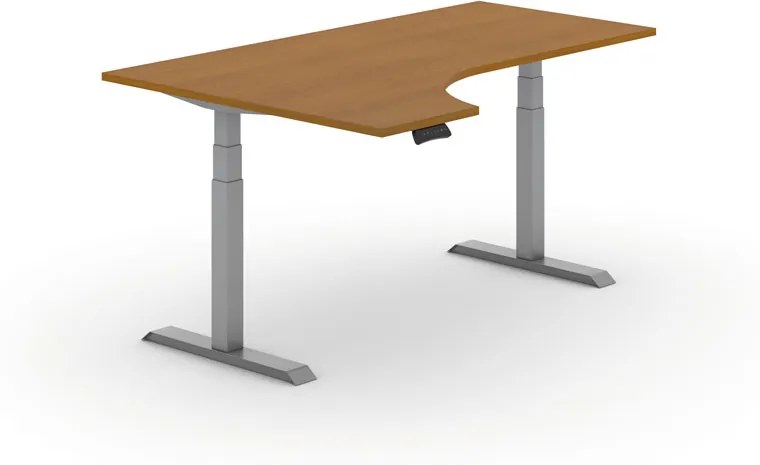 Výškovo nastaviteľný stôl PRIMO ADAPT, elektrický, 1800x1200x625-1275 mm, ergonomický ľavý, čerešňa, sivá podnož