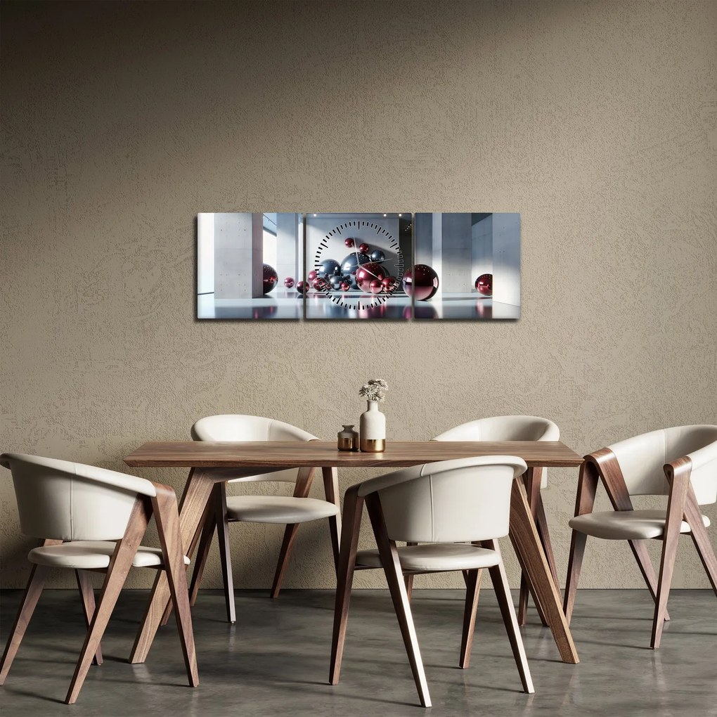 Obraz - 3D priestor s guľami II. (s hodinami) (90x30 cm)